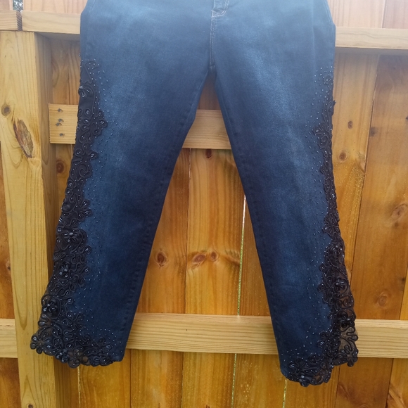 VINTAGE FANCY EMBELLISHED "SASSY THAI" BLUE DENIM JEANS SIZE 16 - Picture 7 of 16